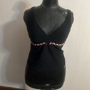 Ocean Dream Black braided Orange/White swim Tankini, size 12
